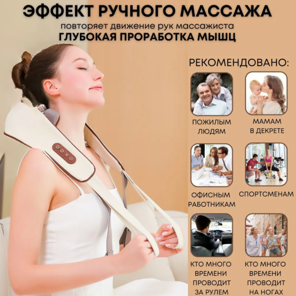 Массажер многофункциональный Shoulder and neck massager для шеи и плеч / Аккумуляторный массажер с инфракрасным подогревом для всего тела 
